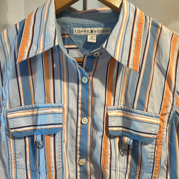 Vintage Tommy Hilfiger Y2K Women’s Pocketed Striped Button Up Size 12 - Picture 2 of 14